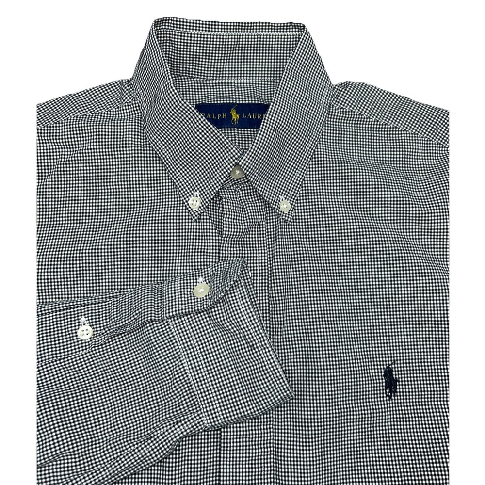 Polo Ralph Lauren Men's Small Long Sleeve Button Down, White Black Checkered